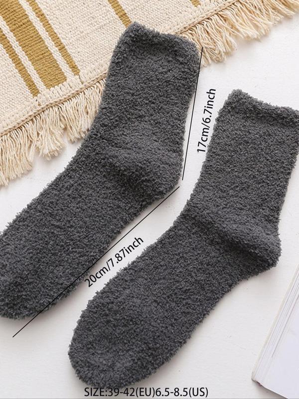 Men's 5 Pairs Plain Thicker Fuzzy Crew Socks, Casual Soft Comfy Warm Knit Socks for Fall & Winter, Men's Socks for Daily Wear, Cold Weather Gear, Menswear