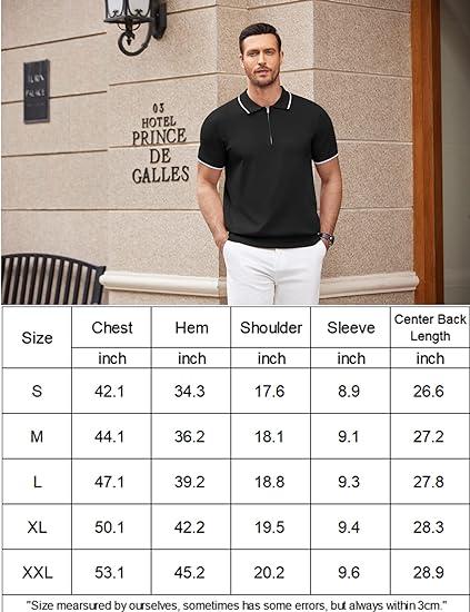 COOFANDY Men's Zipper Classic and Casual Knit Polo T Shirt Fabric Menswear Top Blazer Breathable Dress Elastic Formal Elastic Formal Golf Hem Soft Stylish