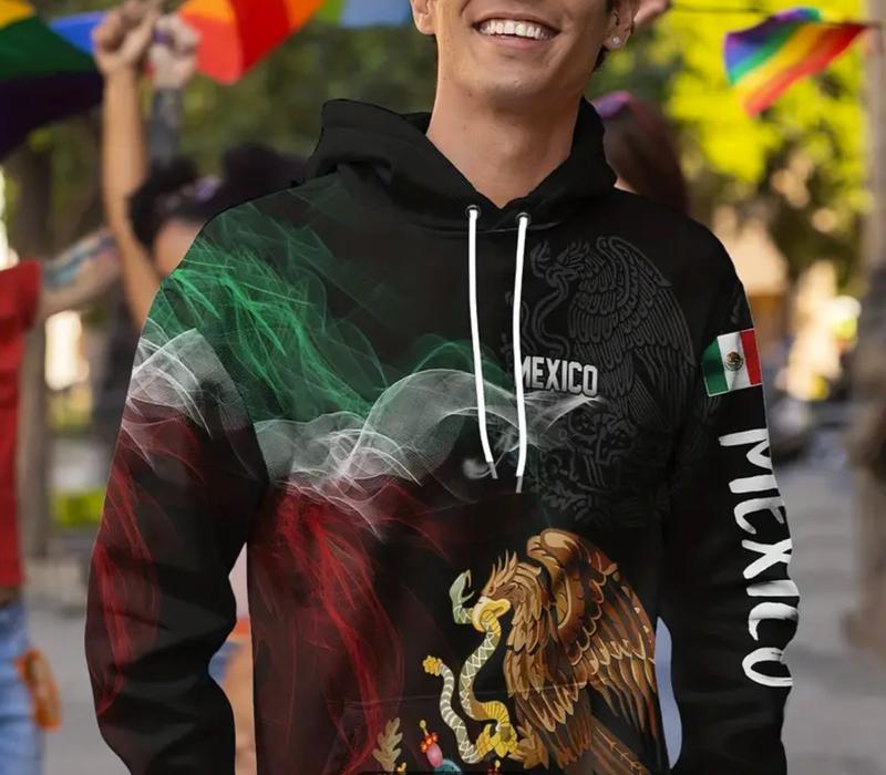 Men's Hoodies Mexico Flag Casual Graphic Menswear Pullover Polyester Fitted Comfy Black