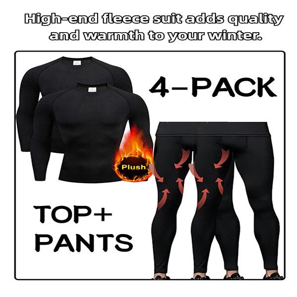 OKP 4-Pack Men's Thermal Sports Underwear Autumn Trousers Pure Black Suit, High Elastic Quick-drying Cold Winter Equipment, Indoor And Outdoor Fitness Running Skiing Menswear Set