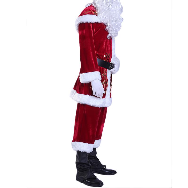 Adult Christmas Santa Claus Cosplay Props Costume Unisex Fancy Dress Coat Pants Beard Belt Hat Party Outfits