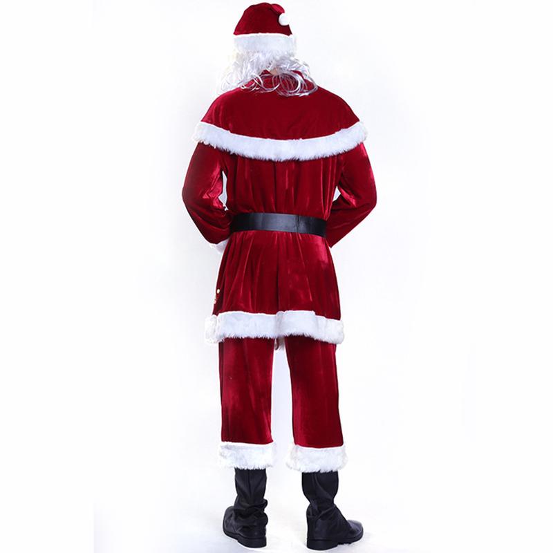 Adult Christmas Santa Claus Cosplay Props Costume Unisex Fancy Dress Coat Pants Beard Belt Hat Party Outfits