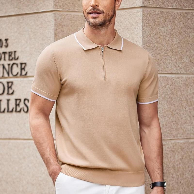 COOFANDY Men's Zipper Classic and Casual Knit Polo T Shirt Fabric Menswear Top Blazer Breathable Dress Elastic Formal Elastic Formal Golf Hem Soft Stylish