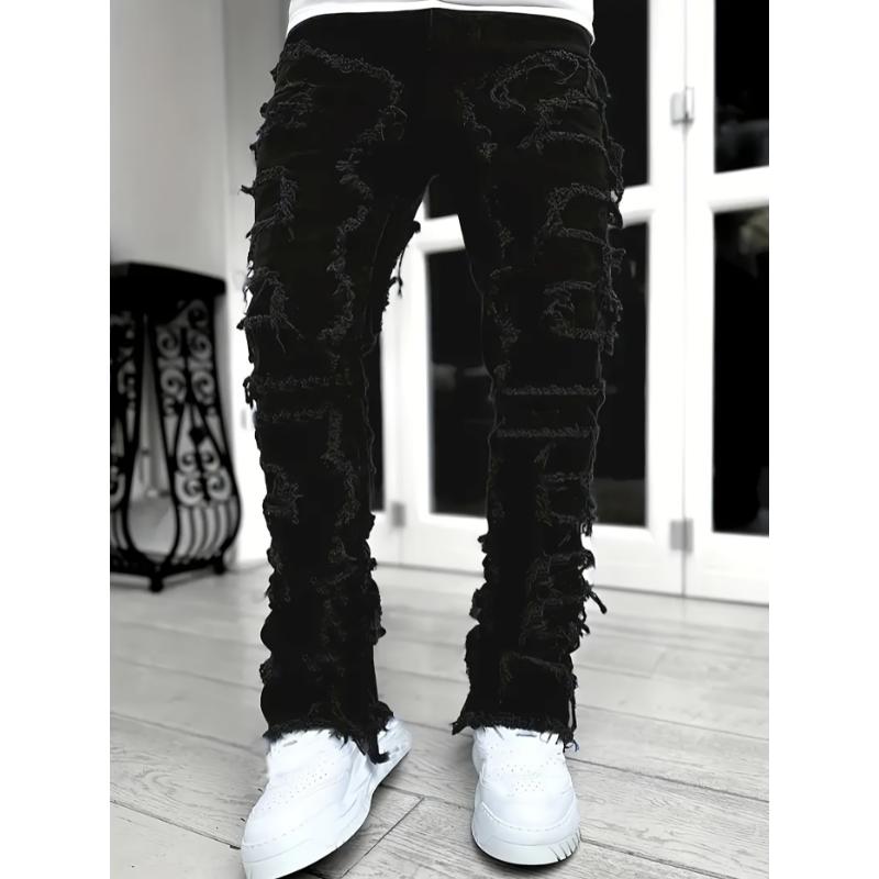 Y2k Inspired Mens Stretch Denim Jeans - Hip Hop Raw Trim, Comfortable Casual Street Style Pants