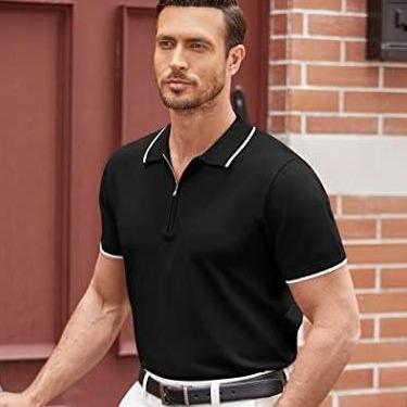 COOFANDY Men's Zipper Classic and Casual Knit Polo T Shirt Fabric Menswear Top Blazer Breathable Dress Elastic Formal Elastic Formal Golf Hem Soft Stylish