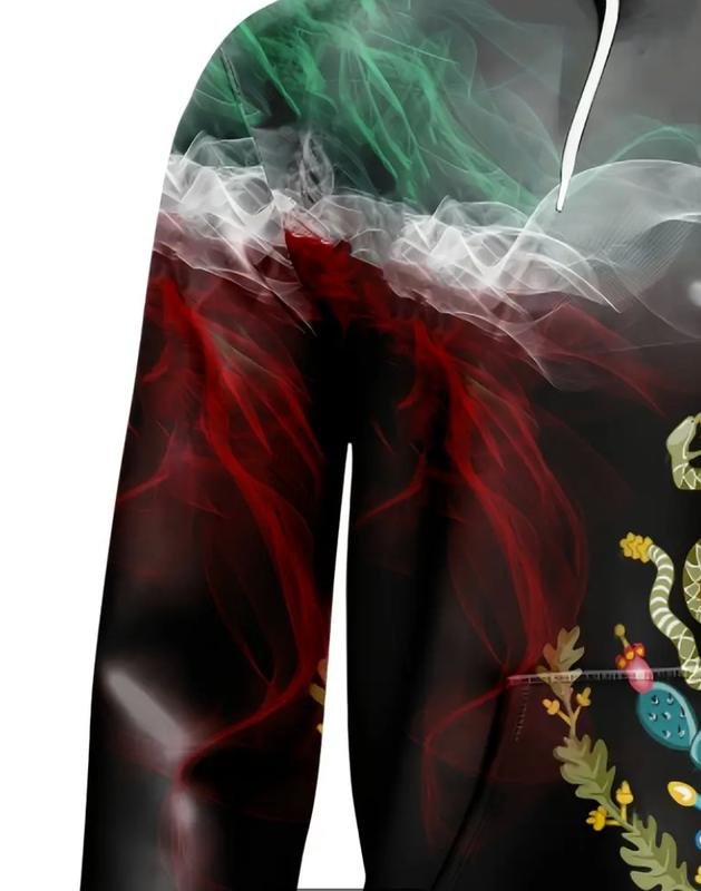 Men's Hoodies Mexico Flag Casual Graphic Menswear Pullover Polyester Fitted Comfy Black