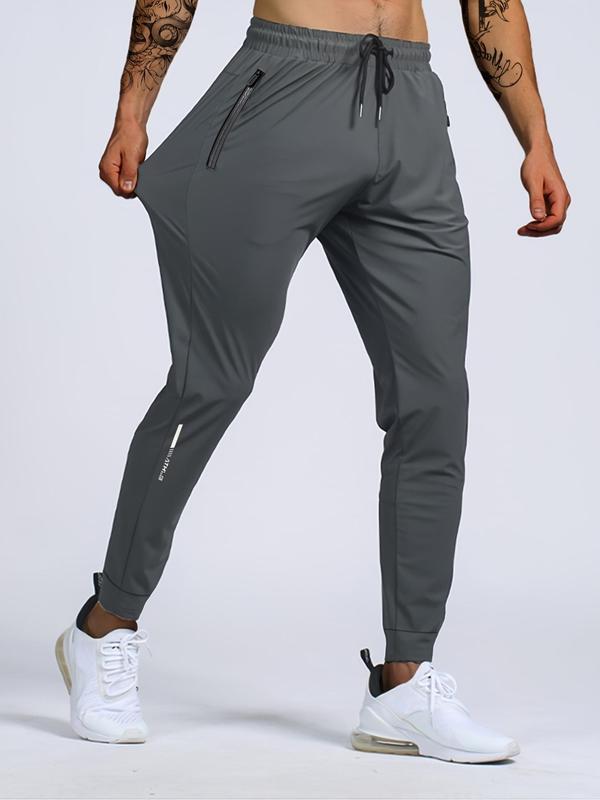 Men's Solid Drawstring Waist Jogger Pants, Summer Outfits 2024, Casual Soft Breathable Plain Regular Fit Zipper Pocket Trousers For Summer, Back-to-School Clothing, Menswear