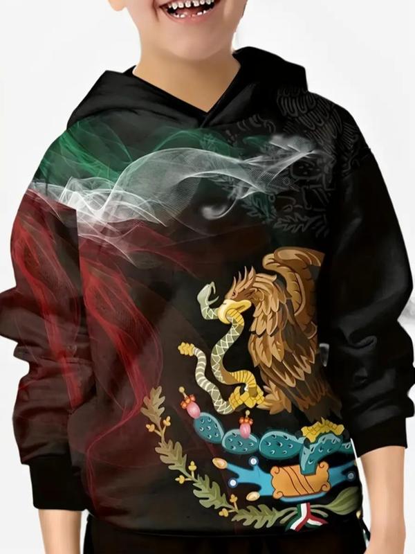 Men's Hoodies Mexico Flag Casual Graphic Menswear Pullover Polyester Fitted Comfy Black