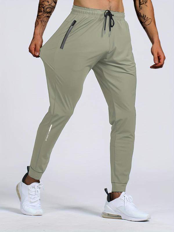 Men's Solid Drawstring Waist Jogger Pants, Summer Outfits 2024, Casual Soft Breathable Plain Regular Fit Zipper Pocket Trousers For Summer, Back-to-School Clothing, Menswear