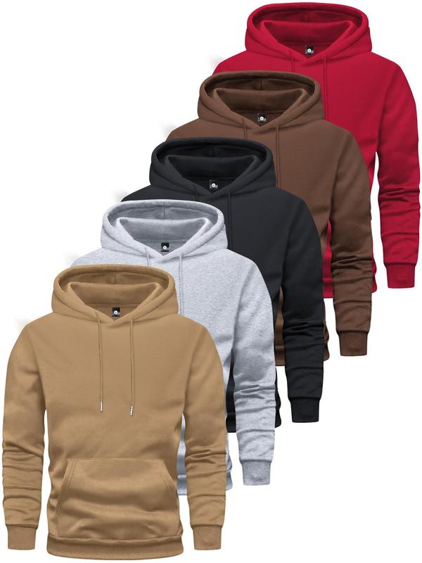 Men's Solid Color Pocket Drawstring Hoodie, Fall Outfits 2024, Casual Regular Fit Long Sleeve Hooded Sweatshirt for Spring & Fall, Men's Top for Daily Wear