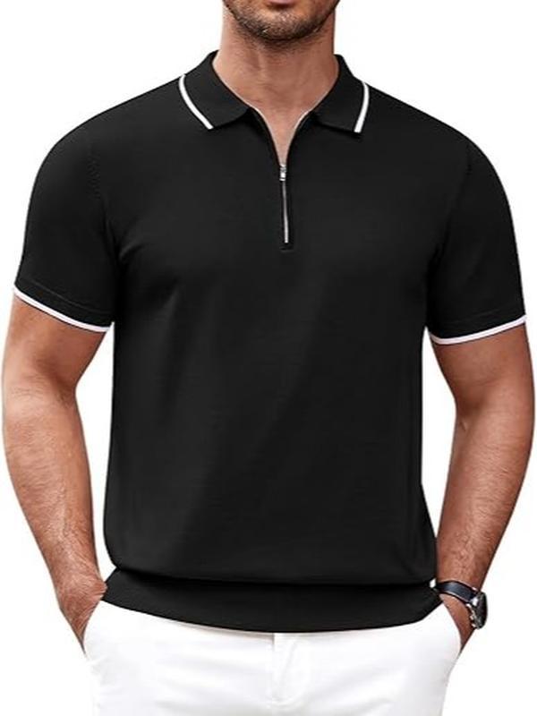 COOFANDY Men's Zipper Classic and Casual Knit Polo T Shirt Fabric Menswear Top Blazer Breathable Dress Elastic Formal Elastic Formal Golf Hem Soft Stylish