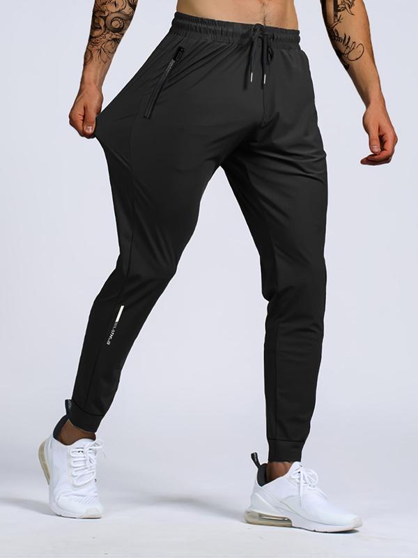 Men's Solid Drawstring Waist Jogger Pants, Summer Outfits 2024, Casual Soft Breathable Plain Regular Fit Zipper Pocket Trousers For Summer, Back-to-School Clothing, Menswear