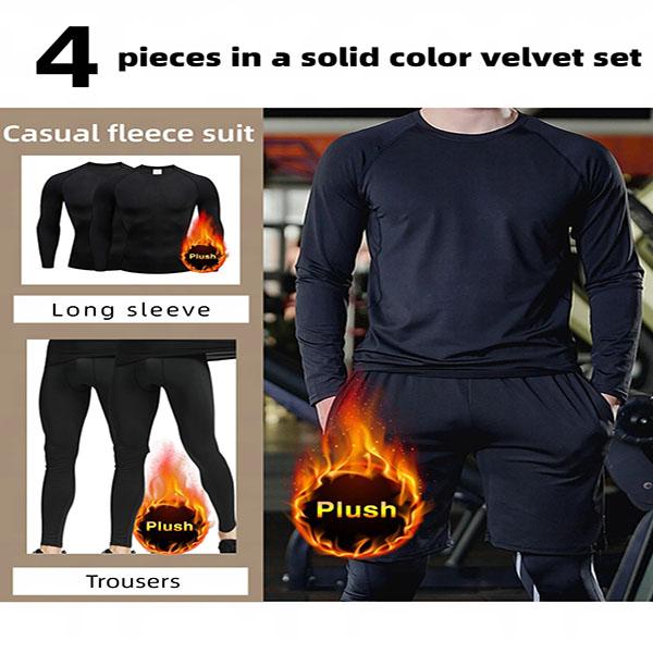 OKP 4-Pack Men's Thermal Sports Underwear Autumn Trousers Pure Black Suit, High Elastic Quick-drying Cold Winter Equipment, Indoor And Outdoor Fitness Running Skiing Menswear Set