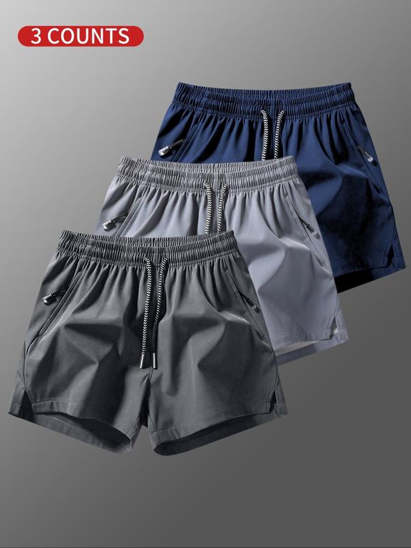 Men's Plain Drawstring Waist Split Hem Shorts, Regular Fit Casual Elastic Waist Zipper Shorts for Summer, Men's Bottoms for Daily Wear