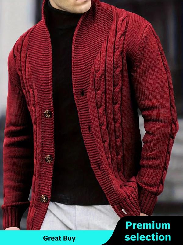 Men's Solid Button Front V Neck Cable Knit Cardigan, Fall Clothes 2024, Regular Fit Casual Long Sleeve Cardigan Sweater for Daily Wear, Men Knitwear for All Seasons, Menswear Knife Tops