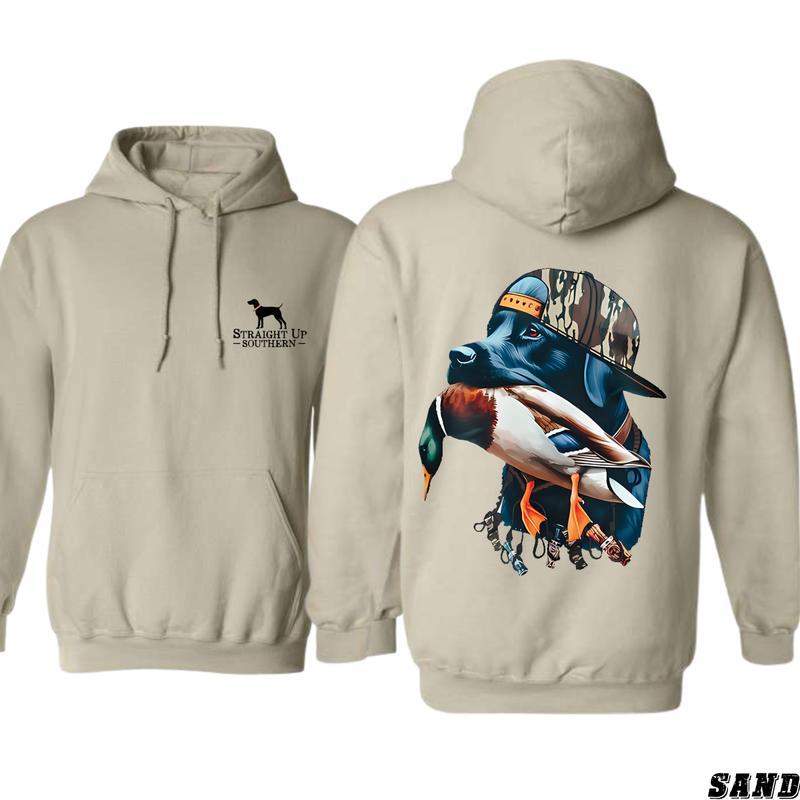 Straight Up Southern Hoodie, Bold Black Hunting Dog with Duck Graphic, Perfect for Outdoorsmen and Waterfowl Hunters, Unisex Hoodie for Adventure and Style