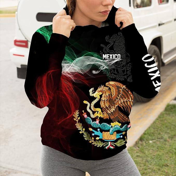 Men's Hoodies Mexico Flag Casual Graphic Menswear Pullover Polyester Fitted Comfy Black