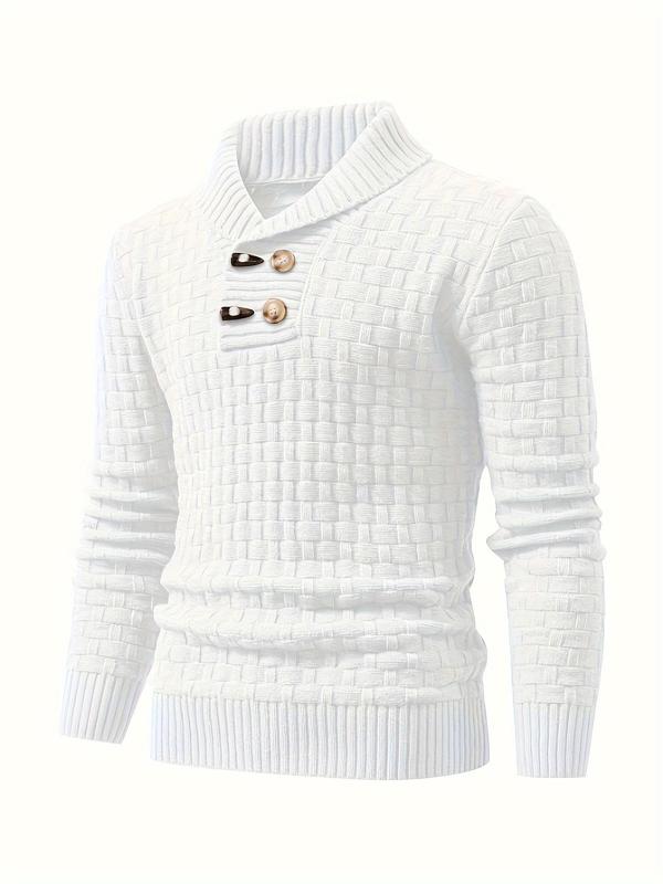 Men's Solid Button Front Pullover, Casual Regular Fit Long Sleeve Jumper for Fall & Winter, Men's Knitwear for Daily Wear