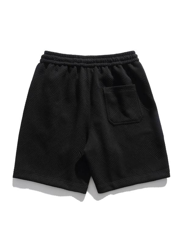 Men's Solid Textured Drawstring Shorts, Shorts for Men, Loose Casual Elastic Waist Pocket Straight Leg Shorts for The Summer, Summer Outfits 2024, Summer Clothes, Summer Bottoms, Fashion Men's Bottoms for Daily Wear