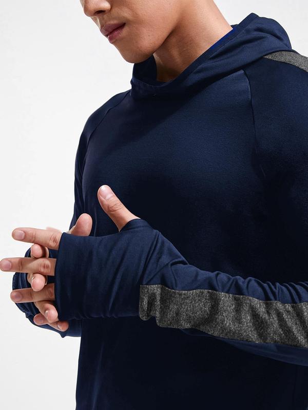 Men's Colorblock Letter Print Raglan Sleeve Hooded Sports Thermal Underwear Top, Regular Fit Casual Long Sleeve Thermal Lined Sports Top for Daily Outdoor Wear, Men's Sportswear for All Seasons