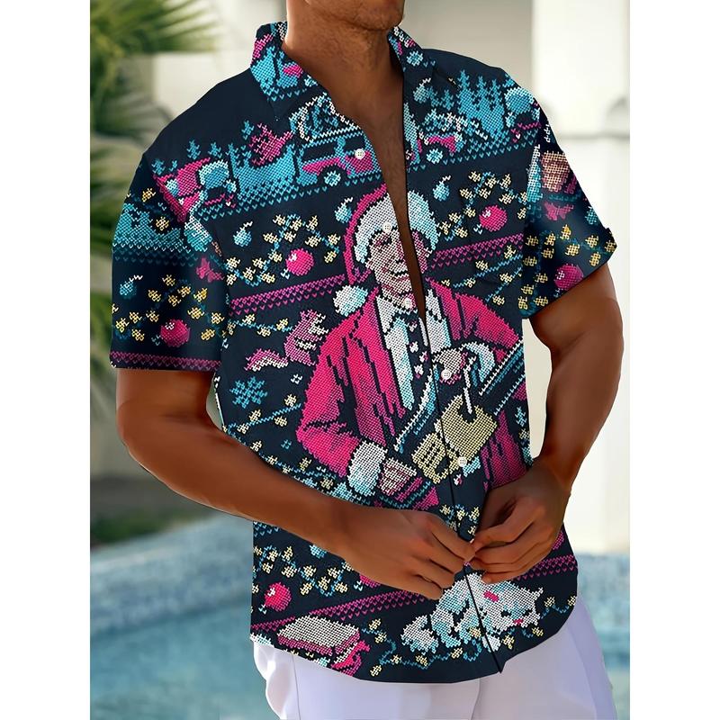 Men's Plus Size Hawaiian Retro 3D Christmas Pattern Digital Print Short Sleeve Shirt