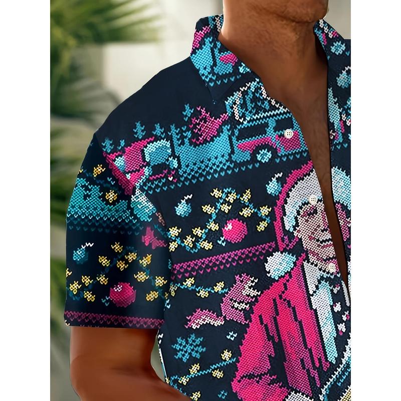 Men's Plus Size Hawaiian Retro 3D Christmas Pattern Digital Print Short Sleeve Shirt