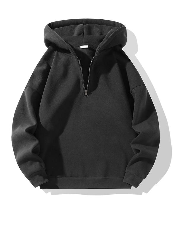 Men's Regular Fit Solid Zip Up Hoodie, Casual Long Sleeve Hooded Sweatshirt for Fall, Men's Fall Clothes for Daily Wear