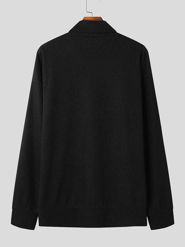 Men's Solid High Neck Split Hem Pullover, Loose Casual Long Sleeve Drop Shoulder Knitwear for Fall & Winter, Men's Knit Clothing for Daily Wear