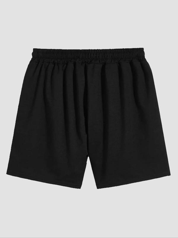 Men's Letter & Cross Print Drawstring Waist Shorts, Casual Streetwear Regular Fit Pocket Elastic Waist Track Shorts for Summer, Mens Bottoms for Daily Wear