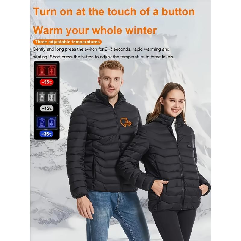 A Casual Hoodie Style Heated Vest, USB Powered Dual Temperature Controlled Jacket, Rechargeable Jacket For Winter Skiing And Fishing, Nylon Fabric And Polyester Lining, Zipper Cardigan With Loose Fit - Battery Pack Not Included