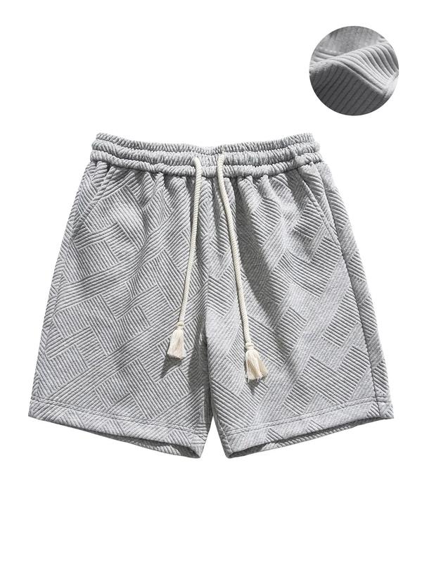 Men's Solid Textured Drawstring Shorts, Shorts for Men, Loose Casual Elastic Waist Pocket Straight Leg Shorts for The Summer, Summer Outfits 2024, Summer Clothes, Summer Bottoms, Fashion Men's Bottoms for Daily Wear