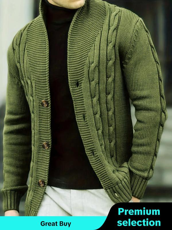 Men's Solid Button Front V Neck Cable Knit Cardigan, Fall Clothes 2024, Regular Fit Casual Long Sleeve Cardigan Sweater for Daily Wear, Men Knitwear for All Seasons, Menswear Knife Tops