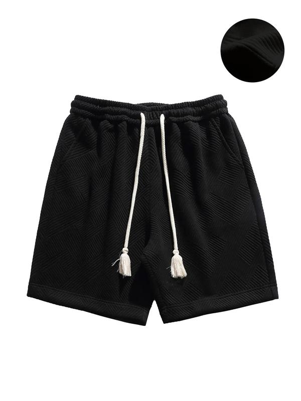 Men's Solid Textured Drawstring Shorts, Shorts for Men, Loose Casual Elastic Waist Pocket Straight Leg Shorts for The Summer, Summer Outfits 2024, Summer Clothes, Summer Bottoms, Fashion Men's Bottoms for Daily Wear