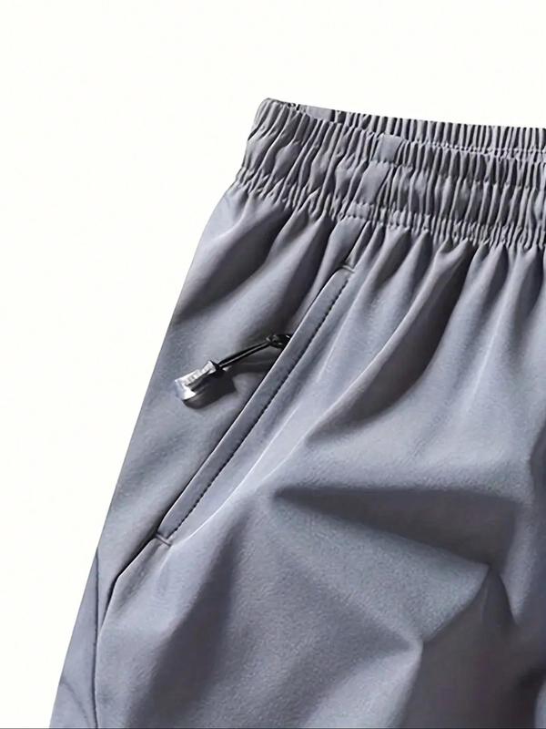 Men's Plain Drawstring Waist Split Hem Shorts, Regular Fit Casual Elastic Waist Zipper Shorts for Summer, Men's Bottoms for Daily Wear