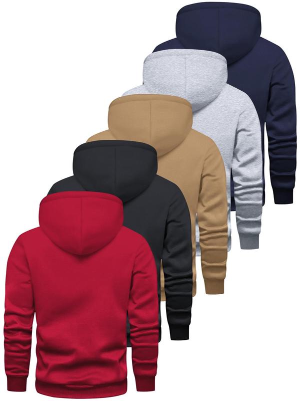 Men's Solid Color Pocket Drawstring Hoodie, Fall Outfits 2024, Casual Regular Fit Long Sleeve Hooded Sweatshirt for Spring & Fall, Men's Top for Daily Wear