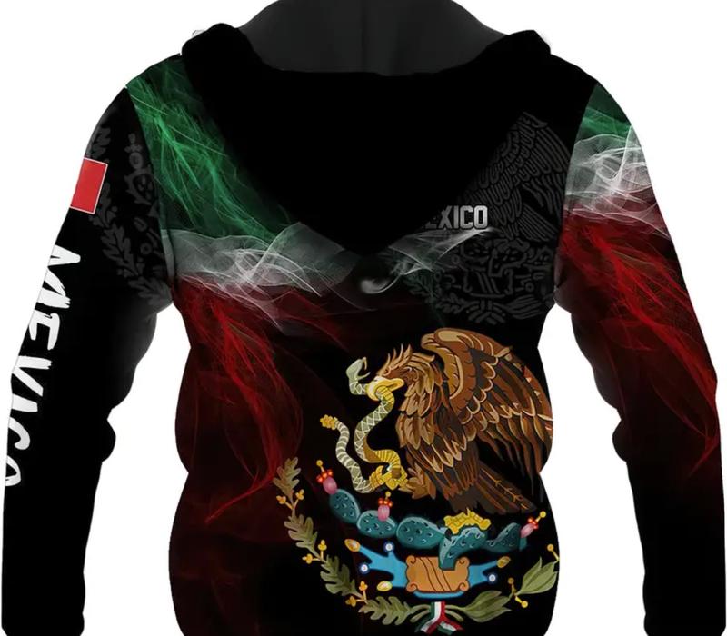 Men's Hoodies Mexico Flag Casual Graphic Menswear Pullover Polyester Fitted Comfy Black