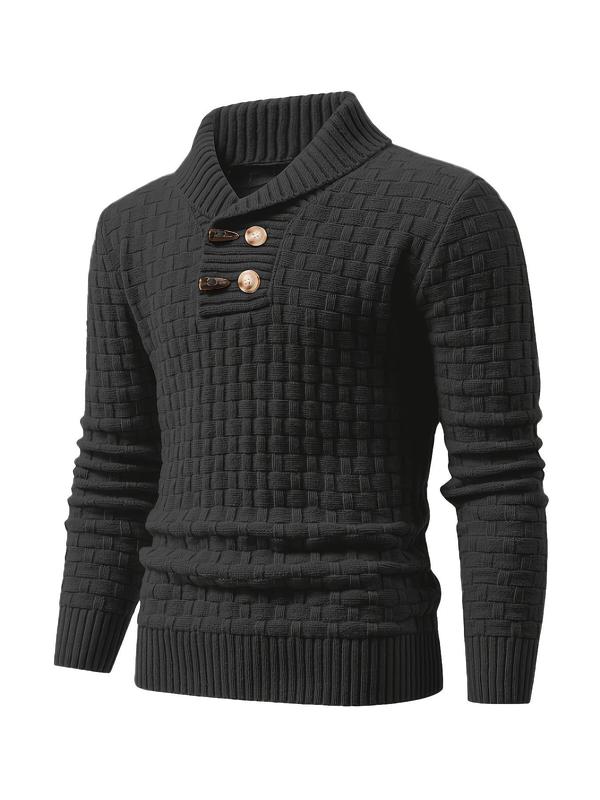 Men's Solid Button Front Pullover, Casual Regular Fit Long Sleeve Jumper for Fall & Winter, Men's Knitwear for Daily Wear