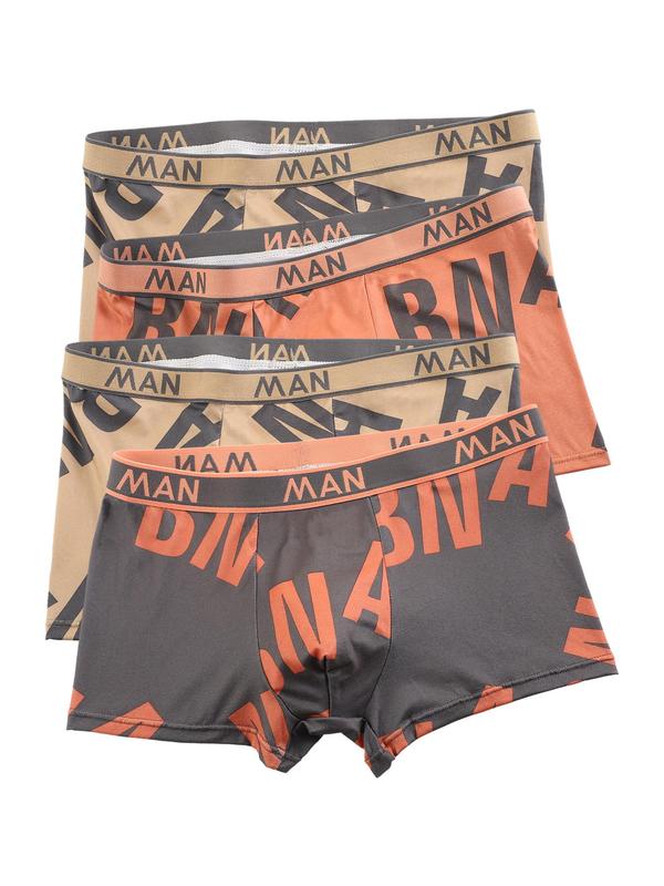 Men's Letter Print Tape Boxer Brief, Casual Comfy Breathable Underwear for Daily Wear, Soft Underwear for All Seasons