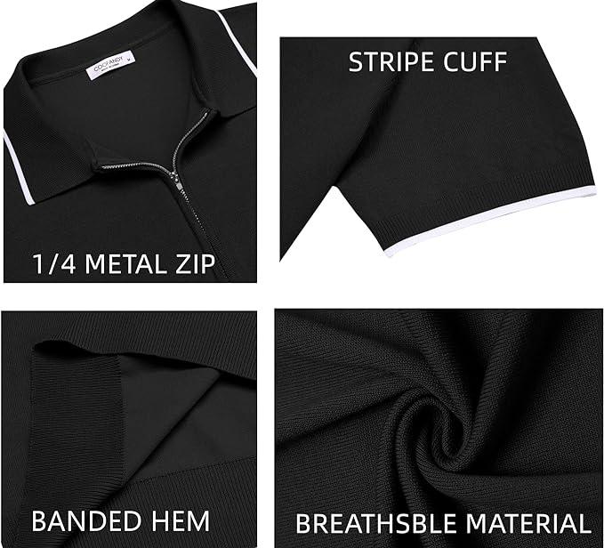 COOFANDY Men's Zipper Classic and Casual Knit Polo T Shirt Fabric Menswear Top Blazer Breathable Dress Elastic Formal Elastic Formal Golf Hem Soft Stylish