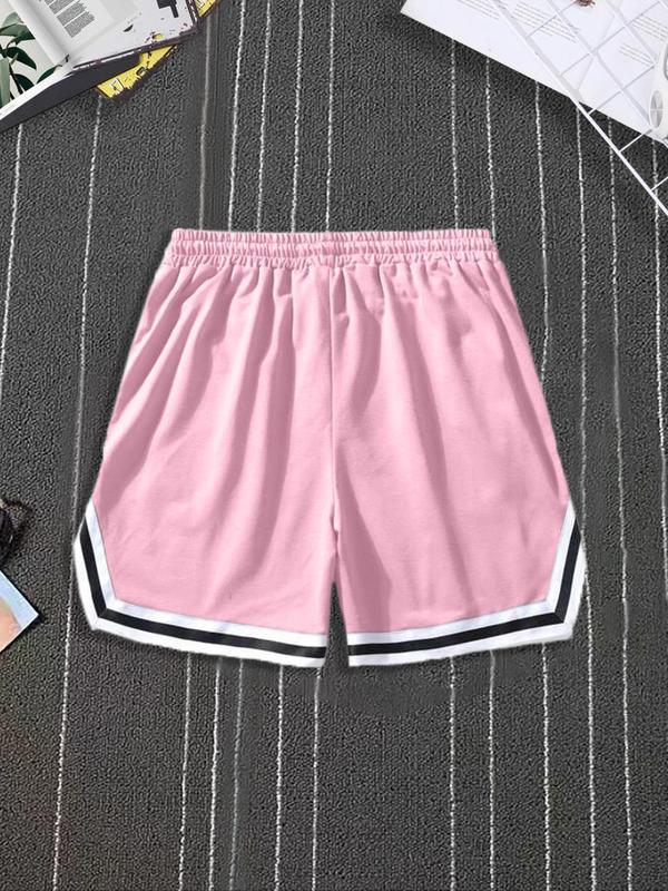 Men's Contrast Binding Drawstring Waist Shorts, Regular Fit Casual Pocket Asymmetrical Hem Track Shorts for Summer, Men's Bottoms for Daily Wear