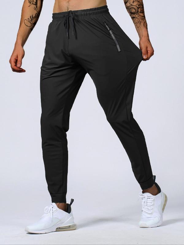 Men's Solid Drawstring Waist Jogger Pants, Summer Outfits 2024, Casual Soft Breathable Plain Regular Fit Zipper Pocket Trousers For Summer, Back-to-School Clothing, Menswear