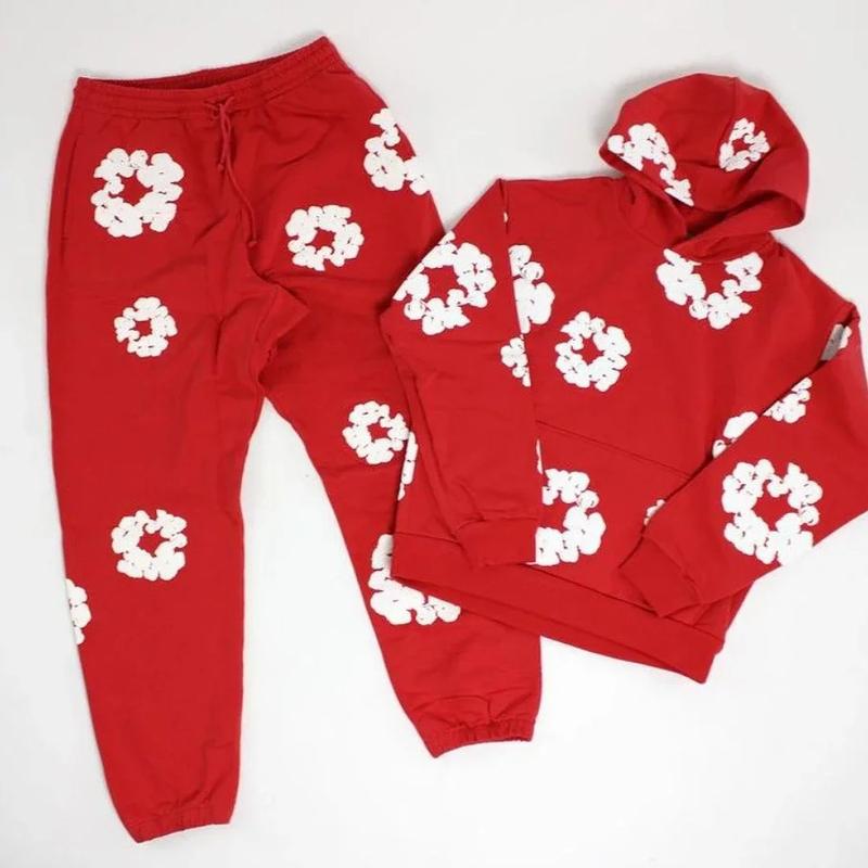 American Fashion Brand High Street Puff Print Hooded Sweater Set Men's Fashion All-Matching Sweatshirt and Sweatpants Suit Clothing Menswear Long Sleeve Casual Floral Gamis Longsleeves Crewneck winter outfit