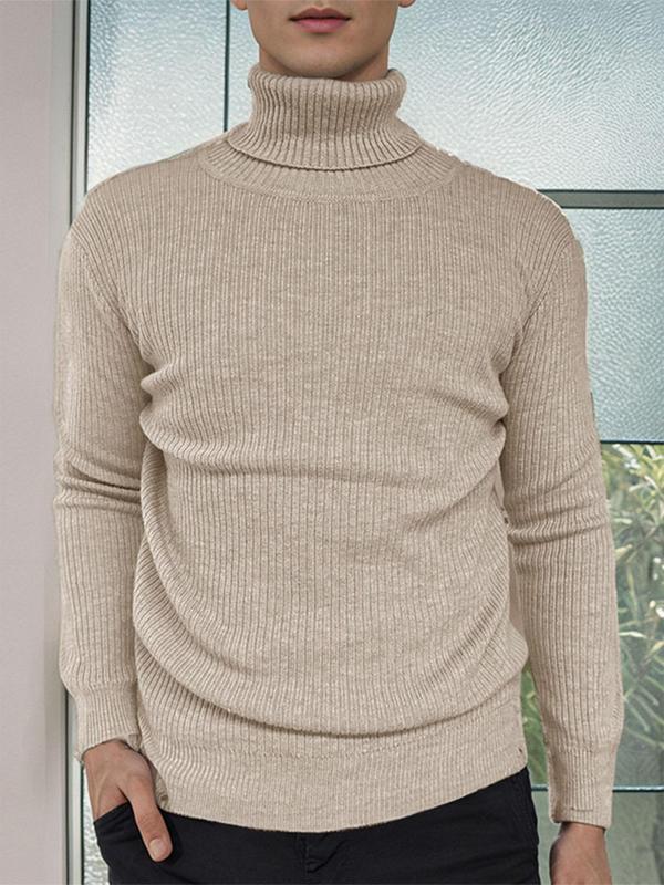 Men's Solid High Neck Ribbed Sweater Pullover, Regular Fit Casual Long Sleeve Jumper for Spring & Fall, Fashion Men's Knitwear for Daily Wear