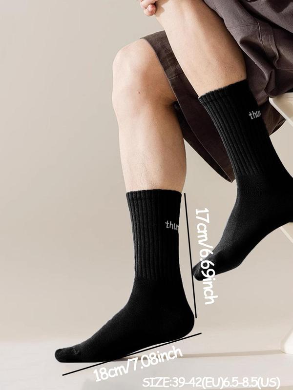 Men's Letter Print Crew Socks, Casual Comfortable Breathable Mid-calf Socks for Daily Wear, Men's Socks for All Seasons