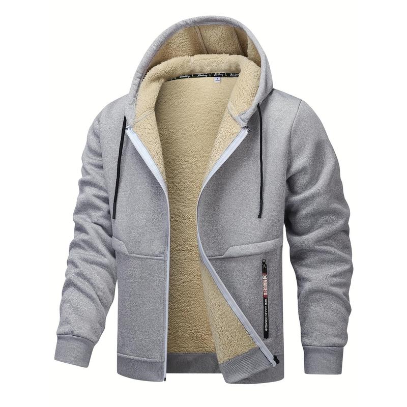 GW101 2024Men's Fleece-Lined Hooded Jacket - Casual, Stretchy & Breathable Zip-Up Coat for Fall Winter Outdoor Activitiesdandy