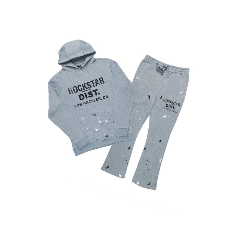 Scottie Grey Black Paint Splatter Hoodie Stacked Flare Pant Set