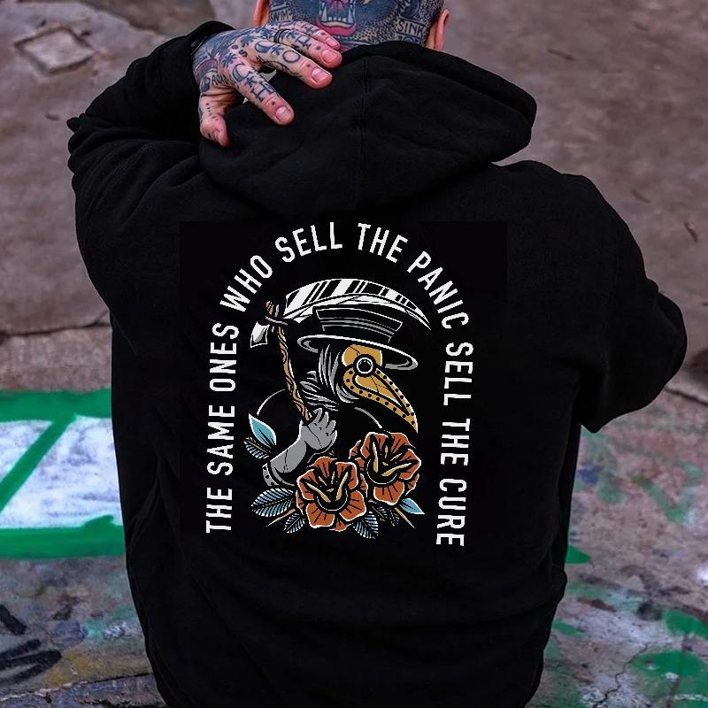 (Two side) THE SAME ONES WHO SELL THE PANIC SELL THE CURE Graphic Black Print Hoodie - hodiee sweater men and women