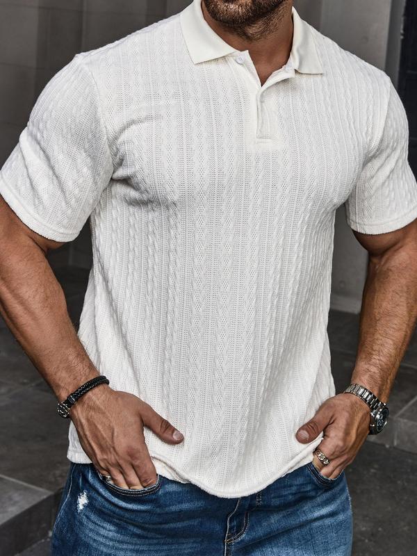 Men's Textured Button Front Polo Shirt, Casual Regular Fit Short Sleeve Top for Daily Outdoor Wear, Polo Shirts Men, Fashion Men's Streetwear Clothes for All Seasons