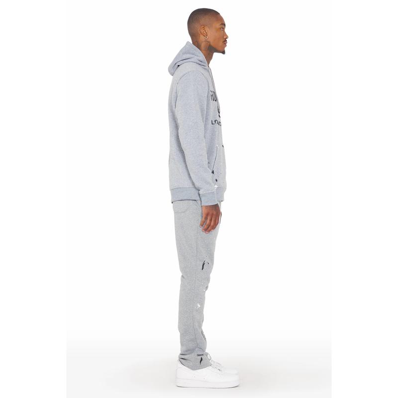 Scottie Grey Black Paint Splatter Hoodie Stacked Flare Pant Set