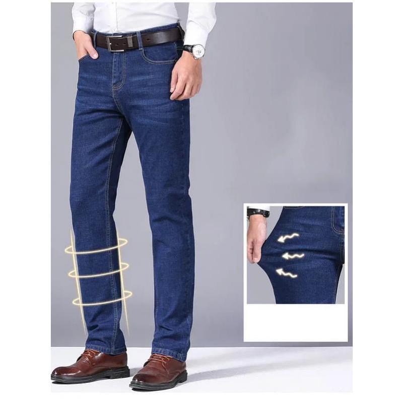 2024 NEW Men's Classic Style Casual Stretch Slim Jean Pants Male Brand Denim Trousers Black Blue Fashion Business Jeans Menswear Streetwear Plain Beige Operator Wetsuit